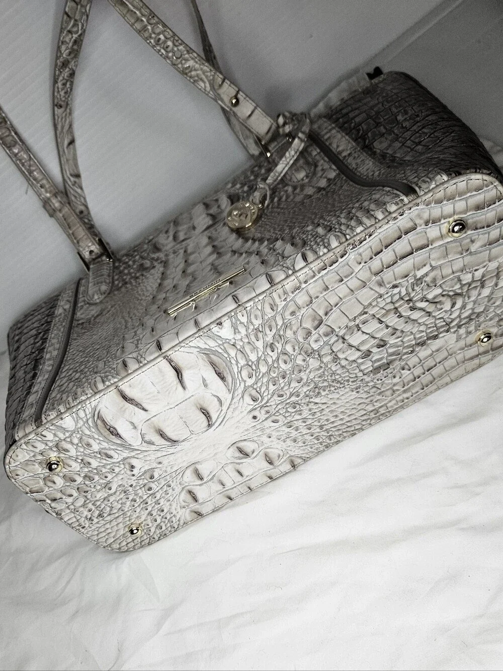 BRAHMIN Medium Asher Bag Fairest Grey Embossed Leather Structured Satchel NWOT